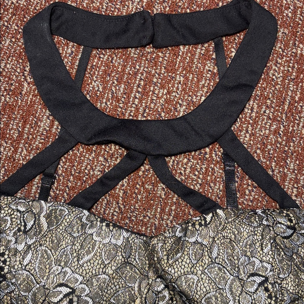 Vintage damask metallic high neck cage neck zipper back bustier going out top - Picture 5 of 14